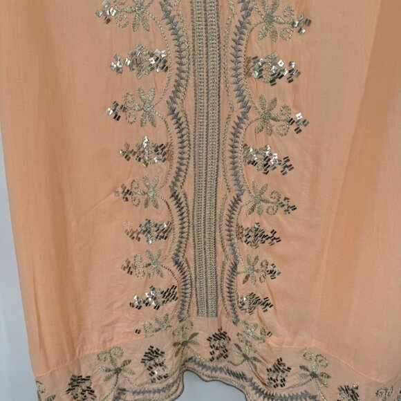Soft Surroundings Peach gold Catalina Embroidered Tunic Top  Boho short sleeve - Picture 8 of 12